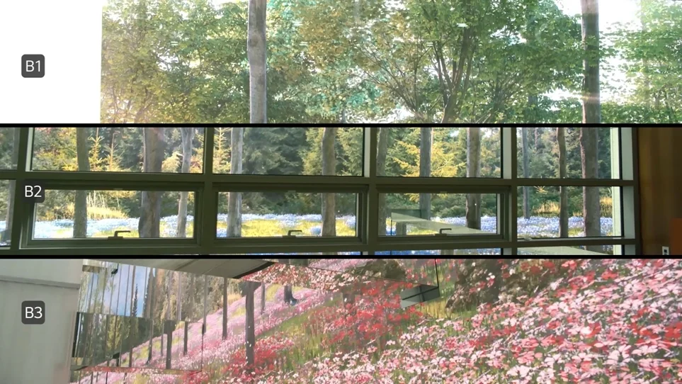 뷰 포인트에 따라 다른 조망을 볼 수 있도록 적용된 사이니지 모습