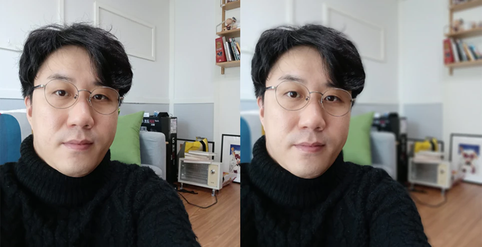 (왼)아웃포커스 기능 적용 전, (오)아웃포커스 기능 적용 후