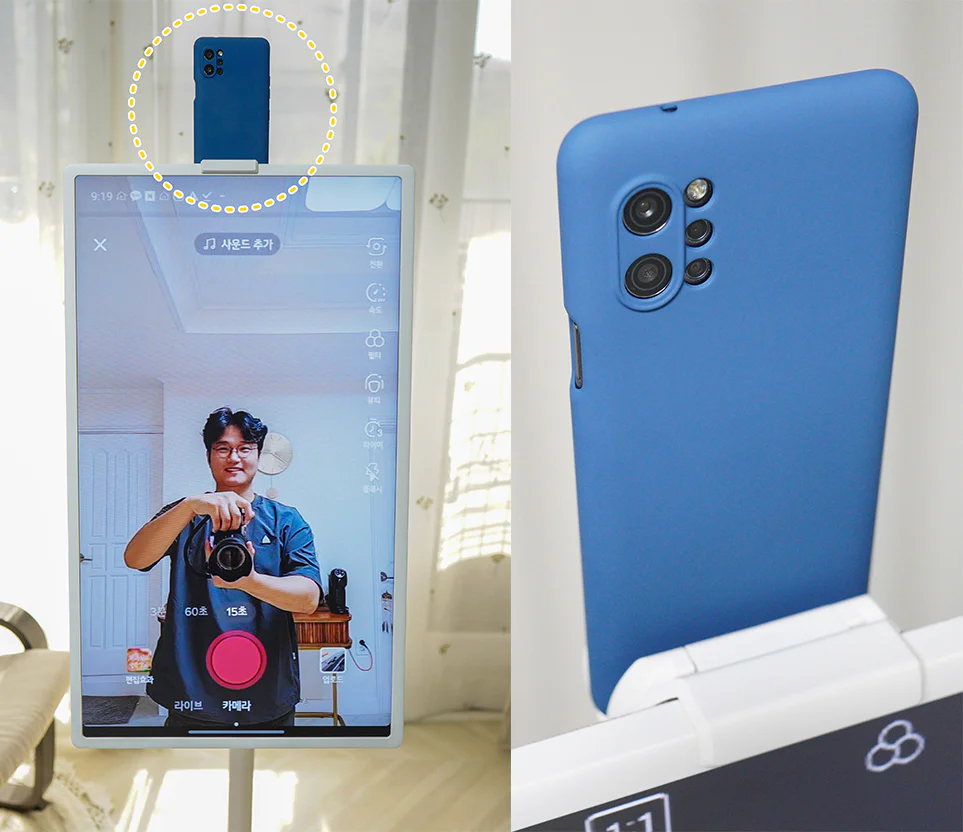 NFC 탭을 활용하여 스마트폰과의 미러링이 가능한 LG 스탠바이미 NFC 탭을 활용하여 스마트폰과의 미러링이 가능한 LG 스탠바이미