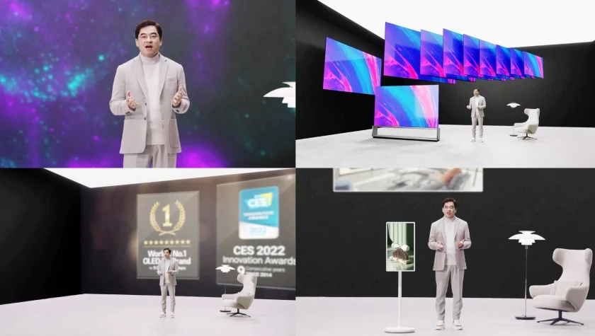 영상에서 박형세 HE사업본부장이 TV 신제품을 소개하는 모습 