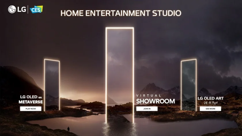 LG 올레드 에보, LG QNED MiniLED 등 2022년형 TV 라인업과 오디오 신제품 등을  체험할 수 있는 온라인 전시관 입구