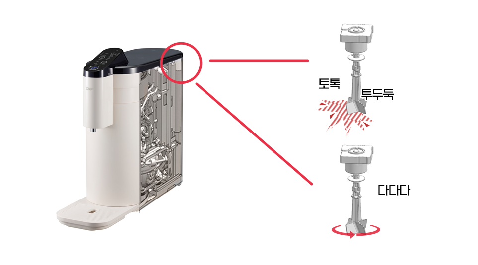 정상적이지 않은 동작을 할 때 소리가 날 수 있는 아지테이터 팬 동작