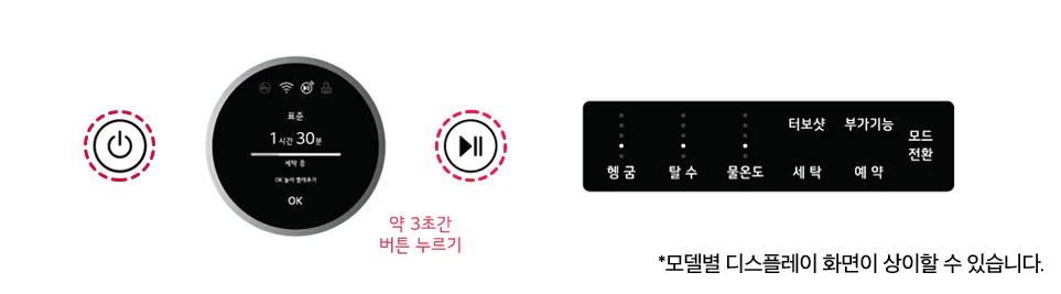 20kg 이상 건조기 디스플레이 화면 활성화 방법