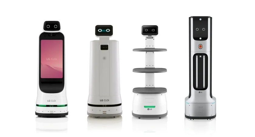 왼쪽부터 LG 클로이 가이드봇, LG 클로이 서브봇(서랍형), LG 클로이 서브봇(선반형), LG 클로이 UV-C봇. 왼쪽부터 LG 클로이 가이드봇, LG 클로이 서브봇(서랍형), LG 클로이 서브봇(선반형), LG 클로이 UV-C봇.