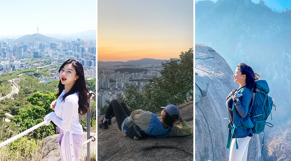 (왼쪽부터) 인왕산, 용마산, 북한산에서 등산을 즐기고 있는 백송희님 (왼쪽부터) 인왕산, 용마산, 북한산에서 등산을 즐기고 있는 백송희님