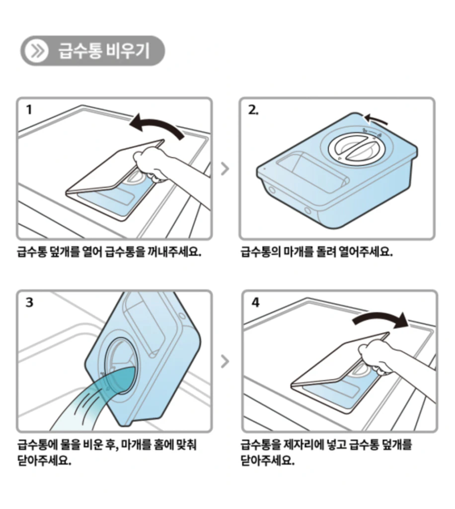   겨울철 동결 예방을 위한 LG 트롬 건조기 급수통 물 비우는 방법