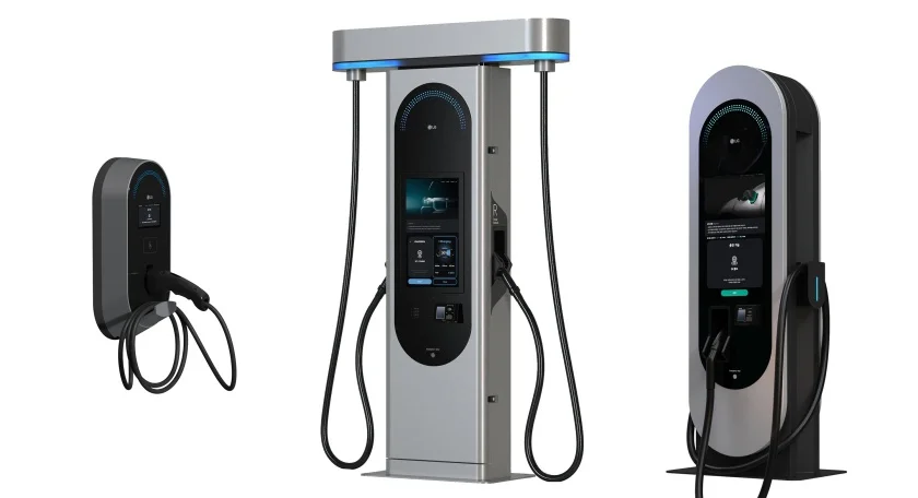 LG전자 전기차 충전기(좌측부터 7kW 벽부형, 100kW, 200kW)
