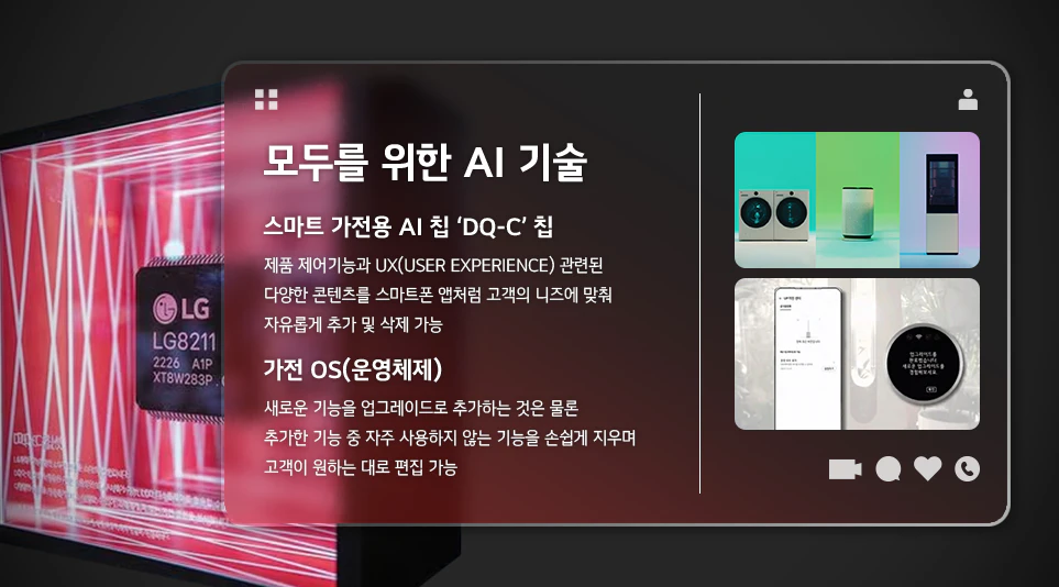 LG전자가 개발한 스마트 가전용 AI 칩 ‘DQ-C’ 칩과 가전 OS(운영체제)