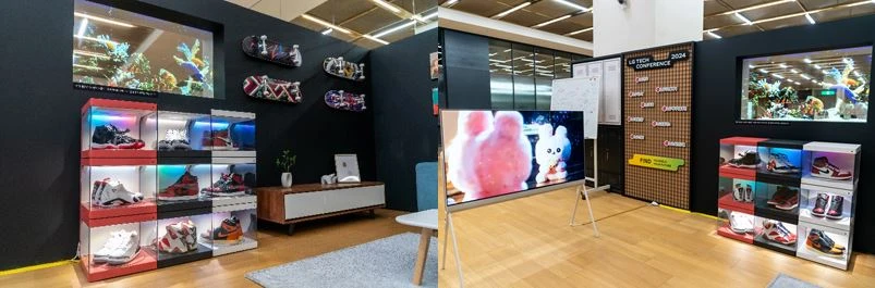 Fun존 입구 벽에 걸린 LG전자의 투명 OLED 사이니지