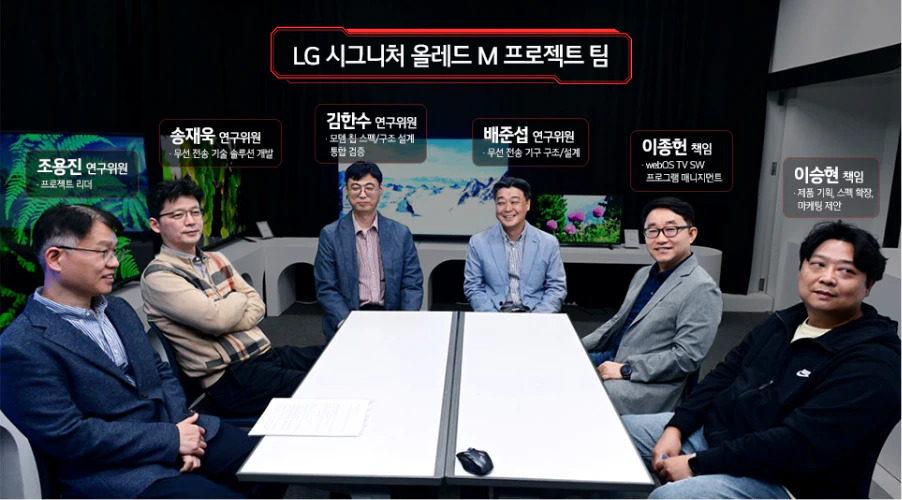 LG 시그니처 올레드 M 프로젝트 팀. (왼쪽부터 순서대로)조용진 연구위원, 송재욱 연구위원, 김한수 연구위원, 배준섭 연구위원, 이종헌 책임, 이승현 책임