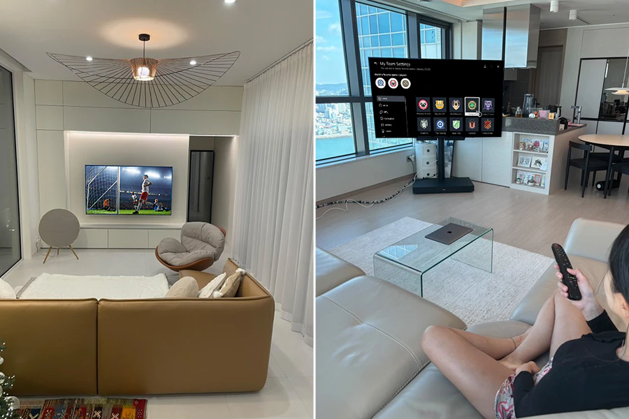 LG webOS 스포츠에 좋아하는 팀을 등록해 스포츠 경기를 즐기는 모습 (사진제공: @jireh_yp님(좌), @functional_pretty님(우))