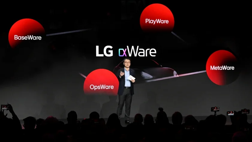CES 2024에서 LG전자 VS사업본부장 은석현 부사장이 'LG 알파웨어'에 대해 설명하고 있는 모습.