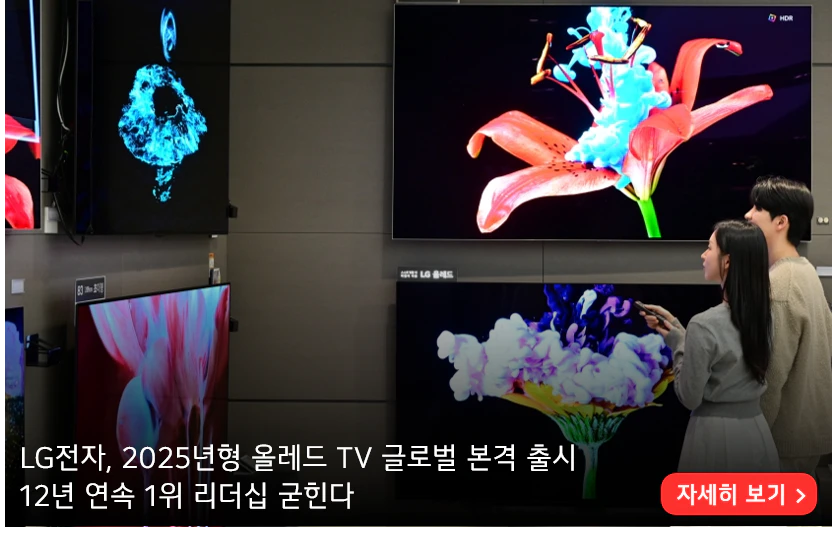 LG전자, 2025년형 올레드 TV 글로벌 본격 출시
12년 연속 1위 리더십 굳힌다
자세히 보기