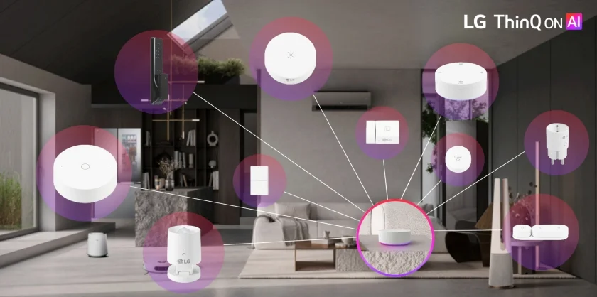 'LG 씽큐 온'과 'LG IoT 디바이스' 9종.